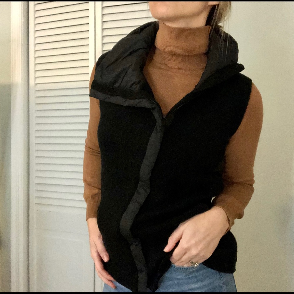 Eileen Fisher Sweater/Nylon Asymmetrical Zip Vest